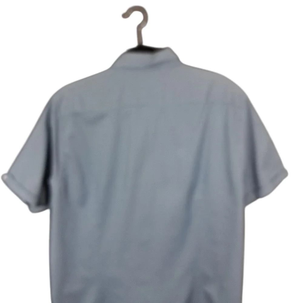 Ted Baker Shirt Mens 6 XL Short Sleeve Blue Geometric‎ Slim Office Pocket Cotton
